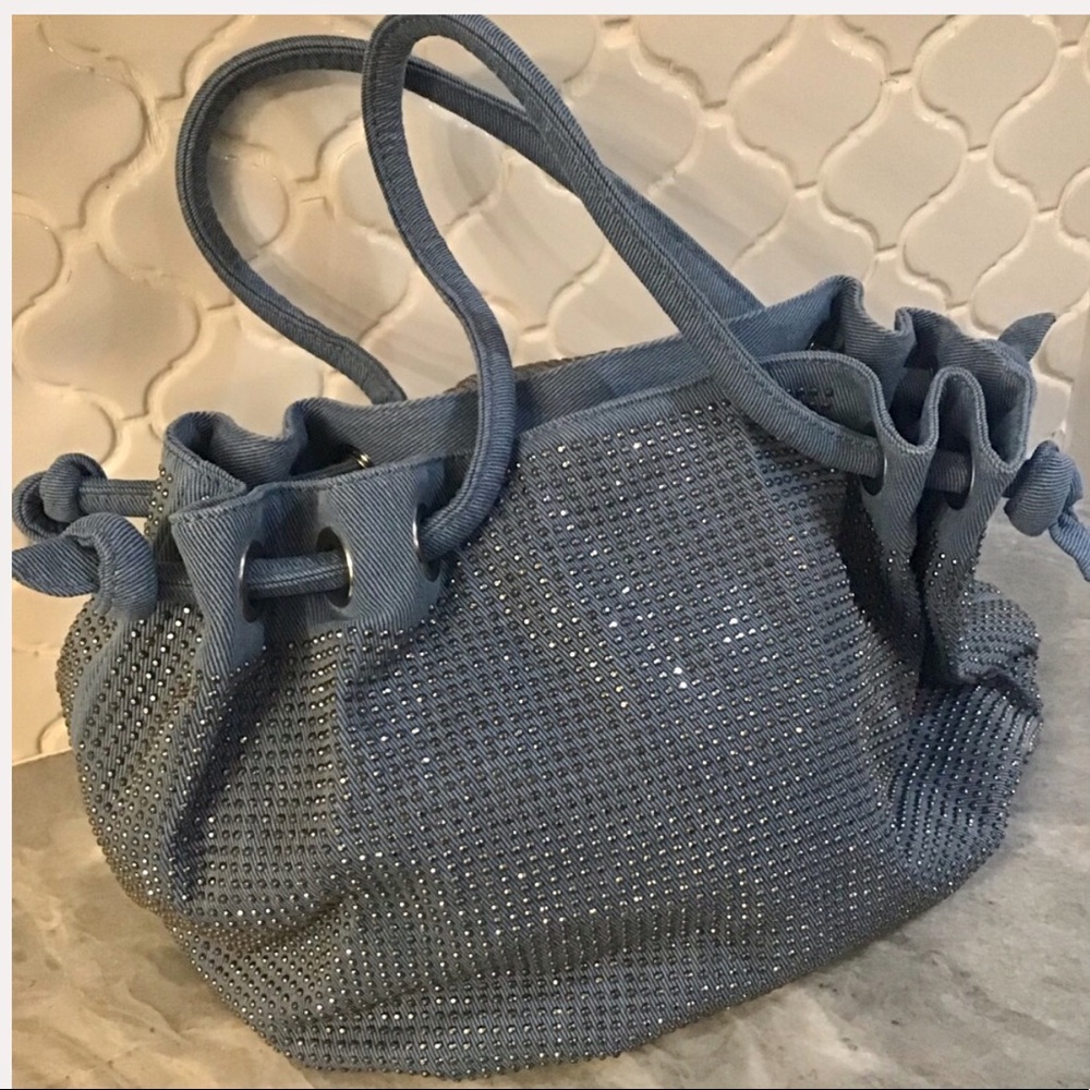 Studded Jean Shoulder Bag